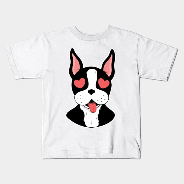 Boston terrier in love print of St. Valentine's day Kids T-Shirt by LizaAdler